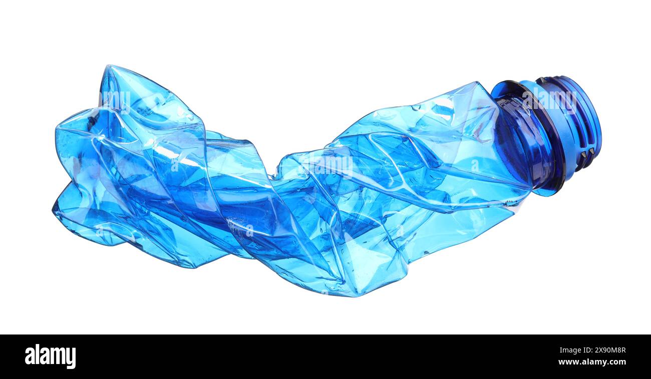 Crumpled disposable plastic bottle isolated on white Stock Photo - Alamy