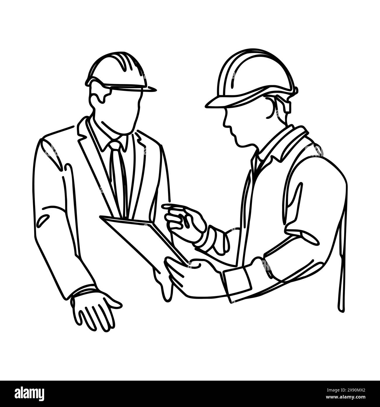 One line illustration of two male architects, engineers or contractors