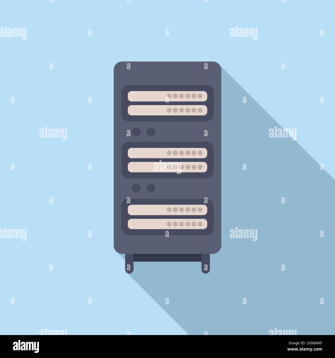 Flat design vector illustration of a server rack on blue background ...