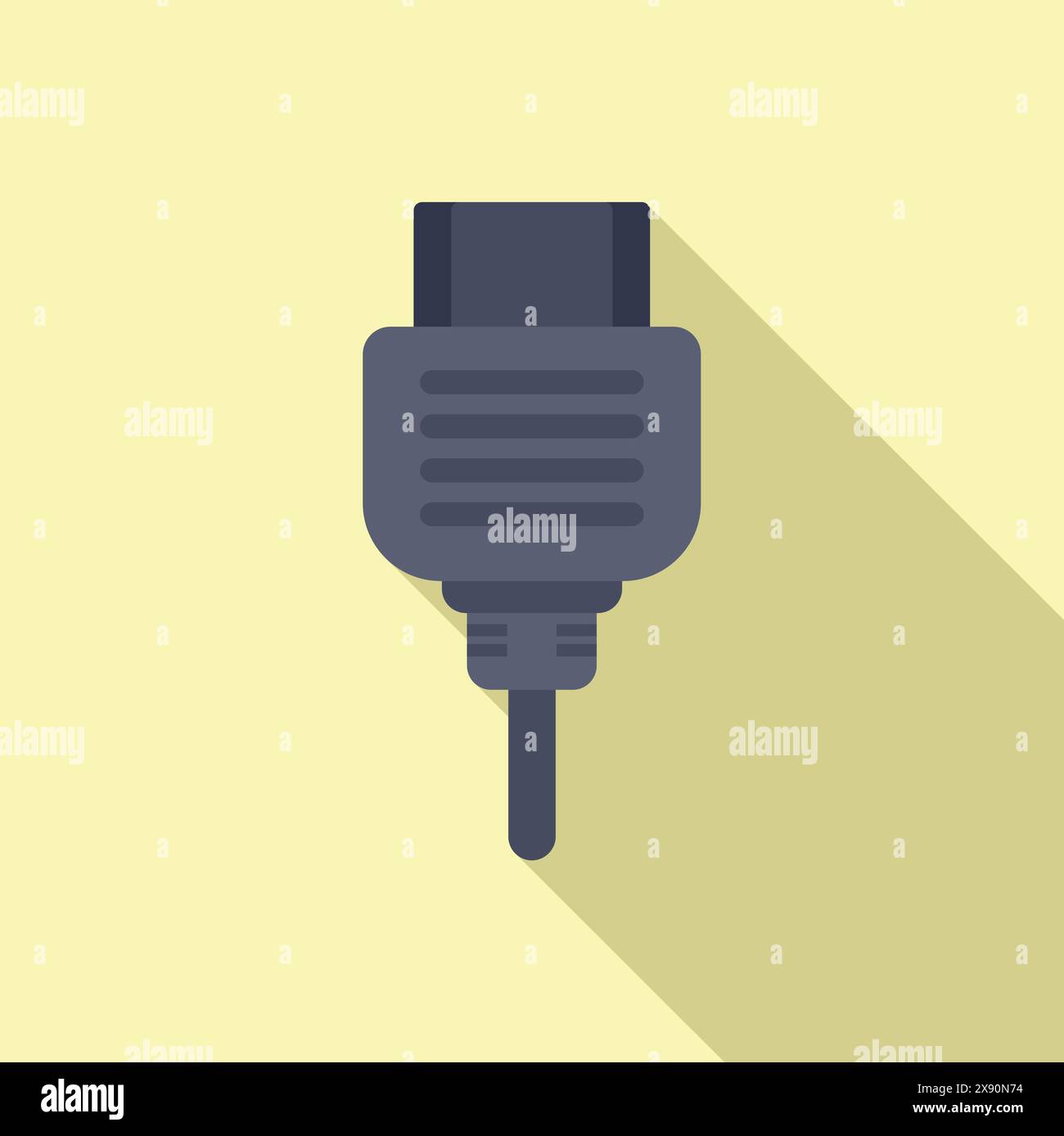 Illustrated icon of a black electric plug with shadow on a yellow ...