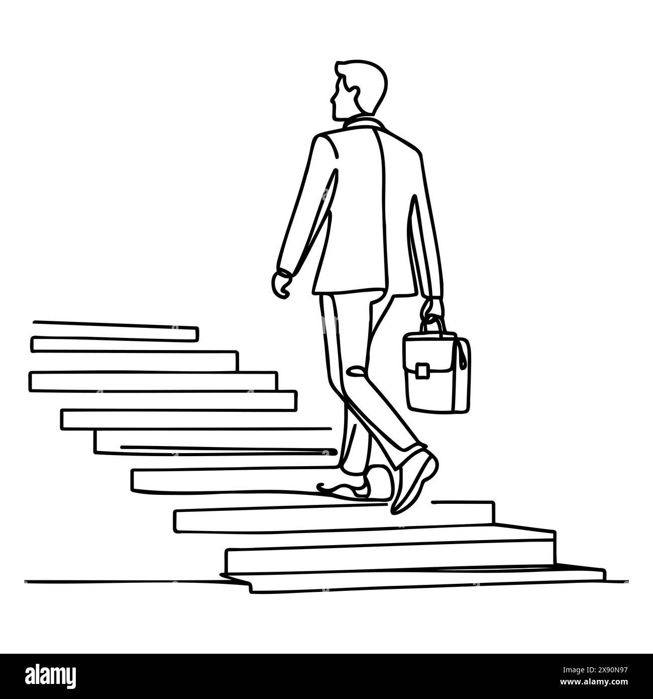 Continuous one line drawing. Reach the target. Businessman climbing stairs to the target. Concept business vector illustration. Stock Vector