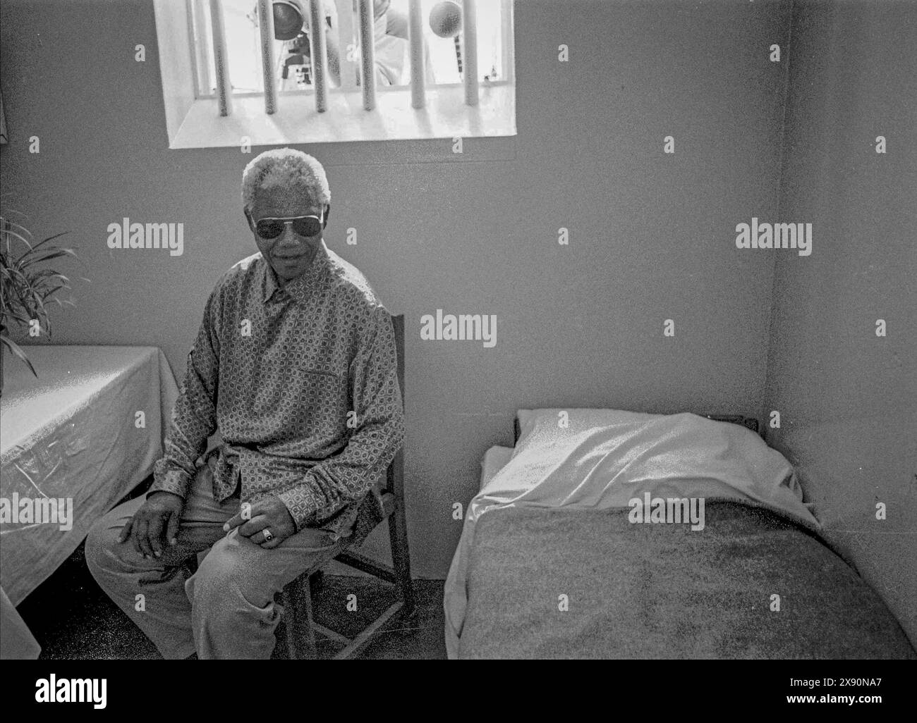 10 February 1995, Robben Island - President Nelson Mandela visits his ...