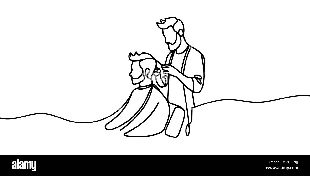 Continuous line drawing cutting hair at the Stock Vector