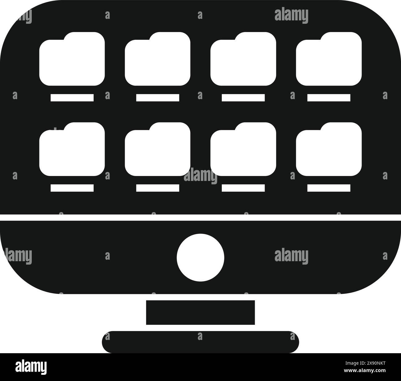 Vector illustration of a monitor with a grid of folder icons ...