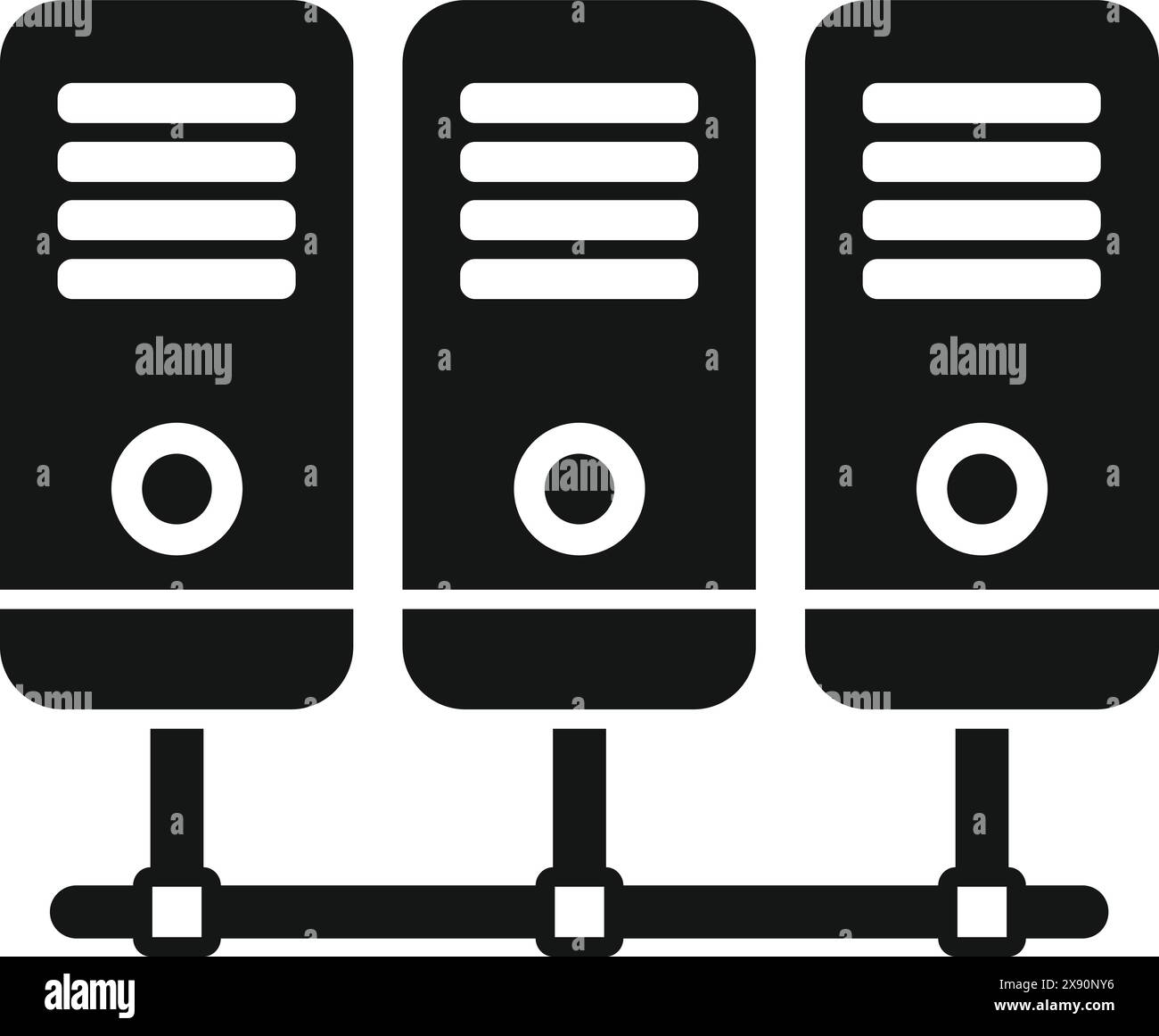 Vector illustration of three linked server units for networking and