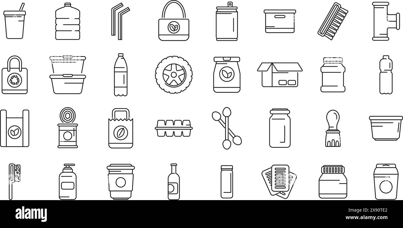 Products that can be reused icons set vector. A collection of various