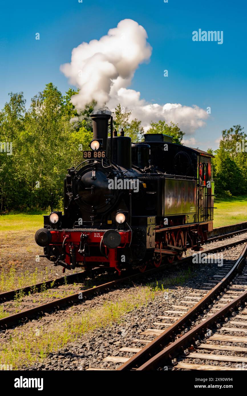 old steam locomotive, steam train, vintage train, historic locomotive, black locomotive, steam engine Stock Photo