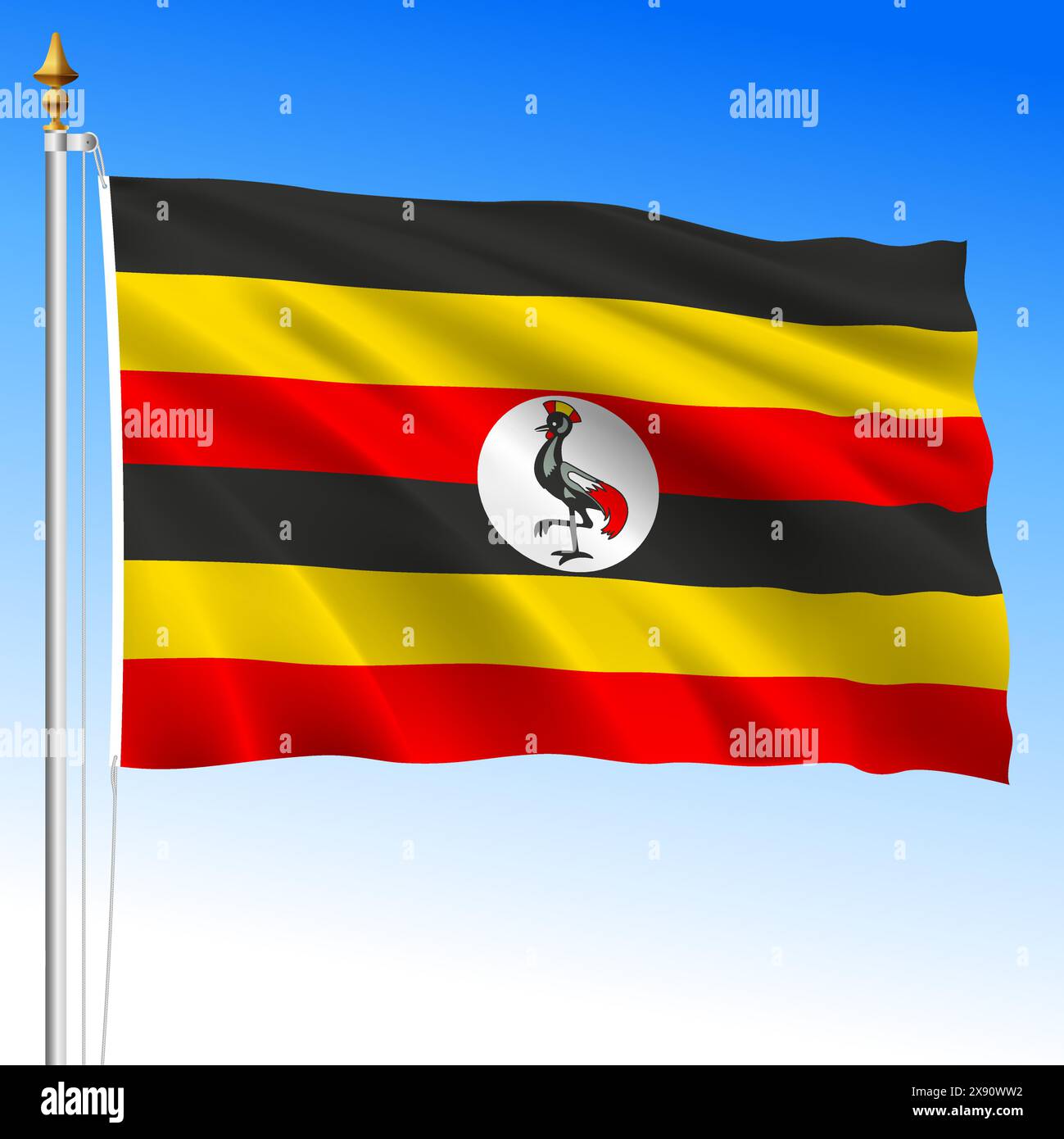 Uganda, official national waving flag, african country, vector illustration Stock Vector