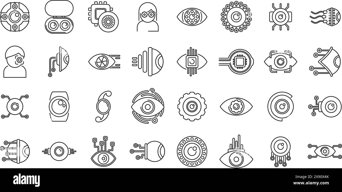 Eye implants icons set vector. A collection of icons for technology and ...