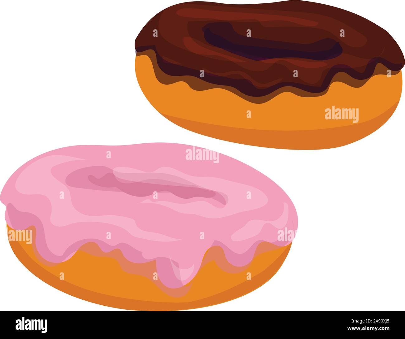 Vector graphic of a pink and a chocolateglazed donut isolated on white ...