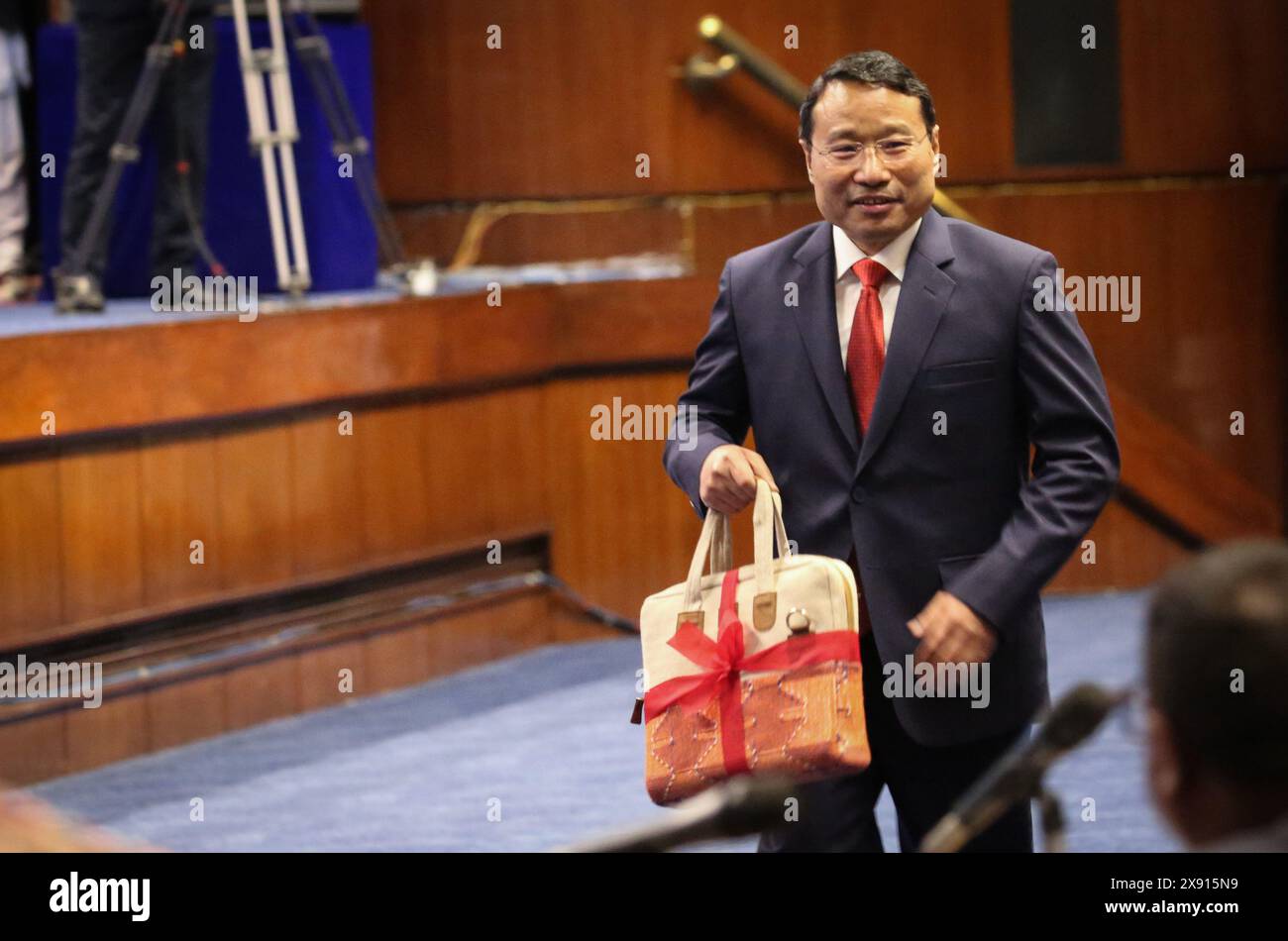 May 28, 2024: Nepali Finance Minister Barsha Man Pun gets ready to present the budget speech of the fiscal year 2024-25 at the federal parliament in Kathmandu, Nepal, May 29, 2024. The government unveiled its annual budget of 1.86 trillion for the fiscal year 2024-25 at the joint session of the federal parliament on Tuesday. (Credit Image: © Sunil Sharma/ZUMA Press Wire) EDITORIAL USAGE ONLY! Not for Commercial USAGE! Stock Photo