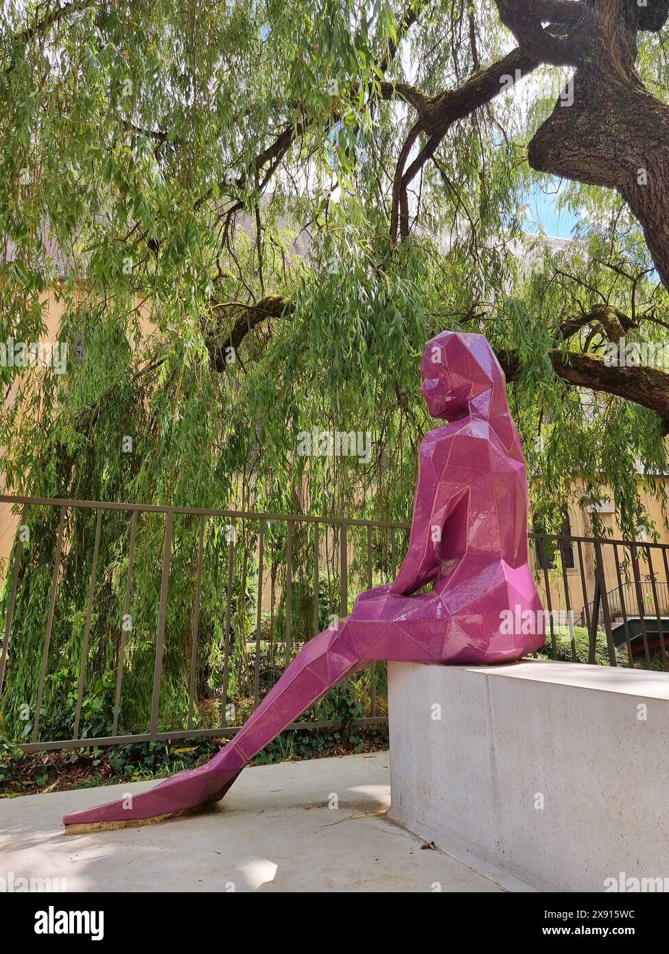 Melusina Statue.  The statue of the legendary mermaid Melusina by Luxembourg artist Serge Ecker, created by 3D printing, was installed in the Grund Viertel on the banks of the Alzette river in 2015. Luxembourg. Stock Photo