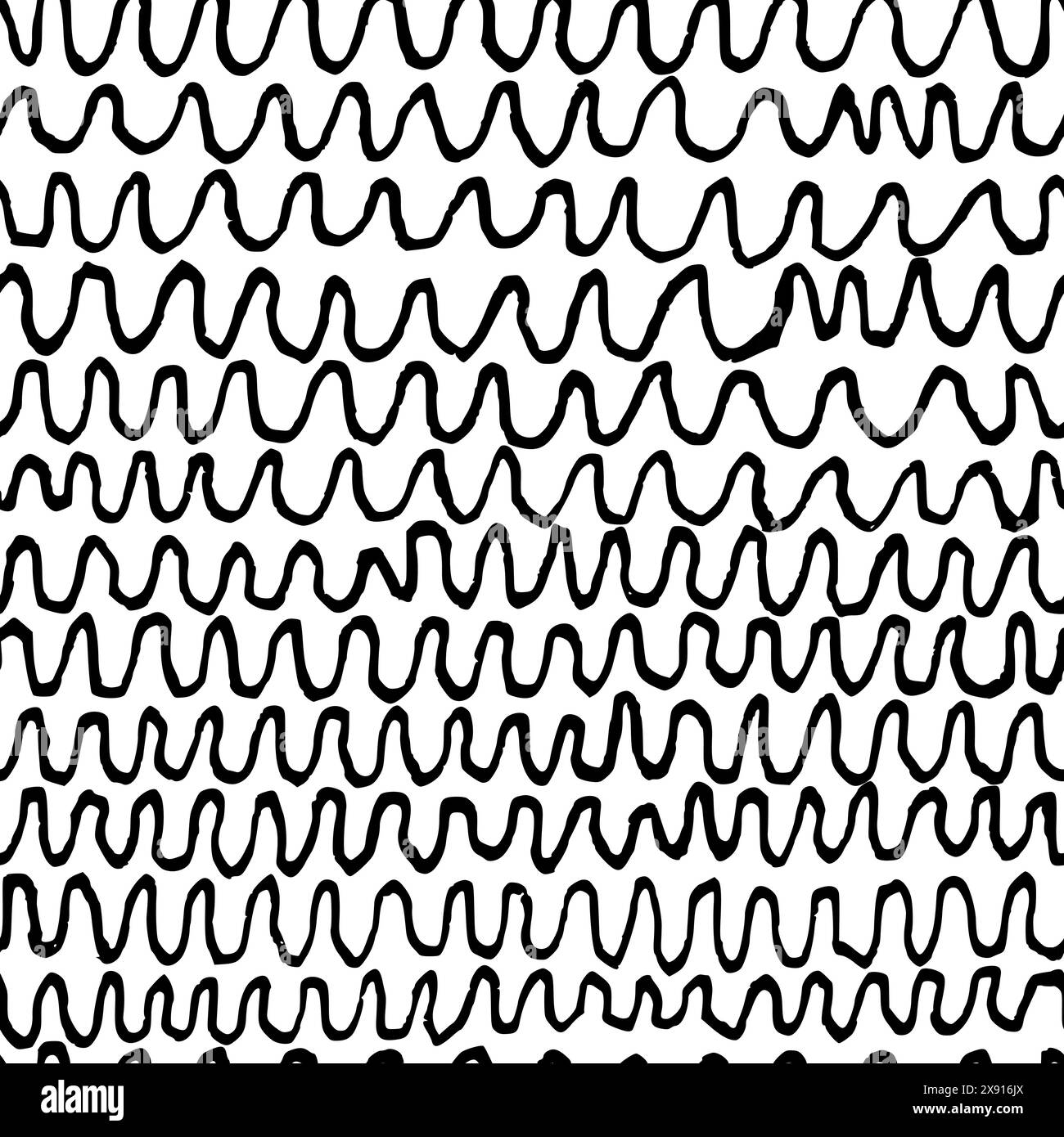 Wave Doodle Line Pattern Disordered Waves Doodle Inky Line Art Vector Seamless Pattern Stock ...