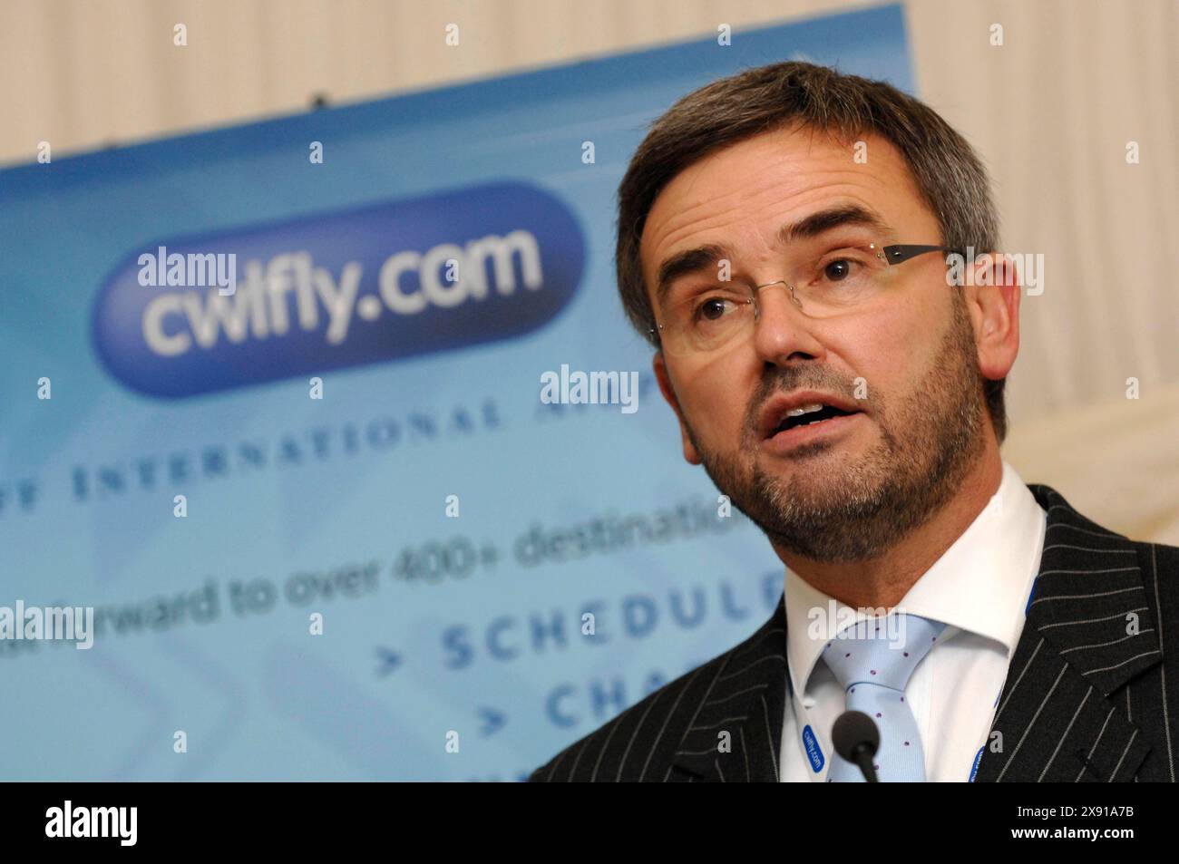 Jon Horne, Managing Director of Cardiff Airport, speaks at the launch