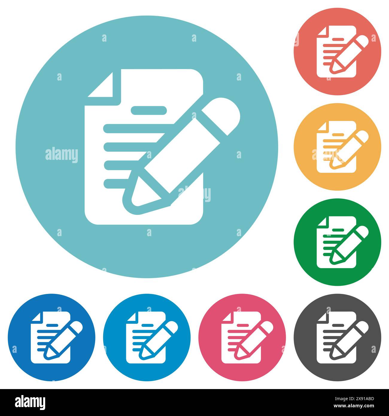 Text editing solid flat white icons on round color backgrounds Stock Vector