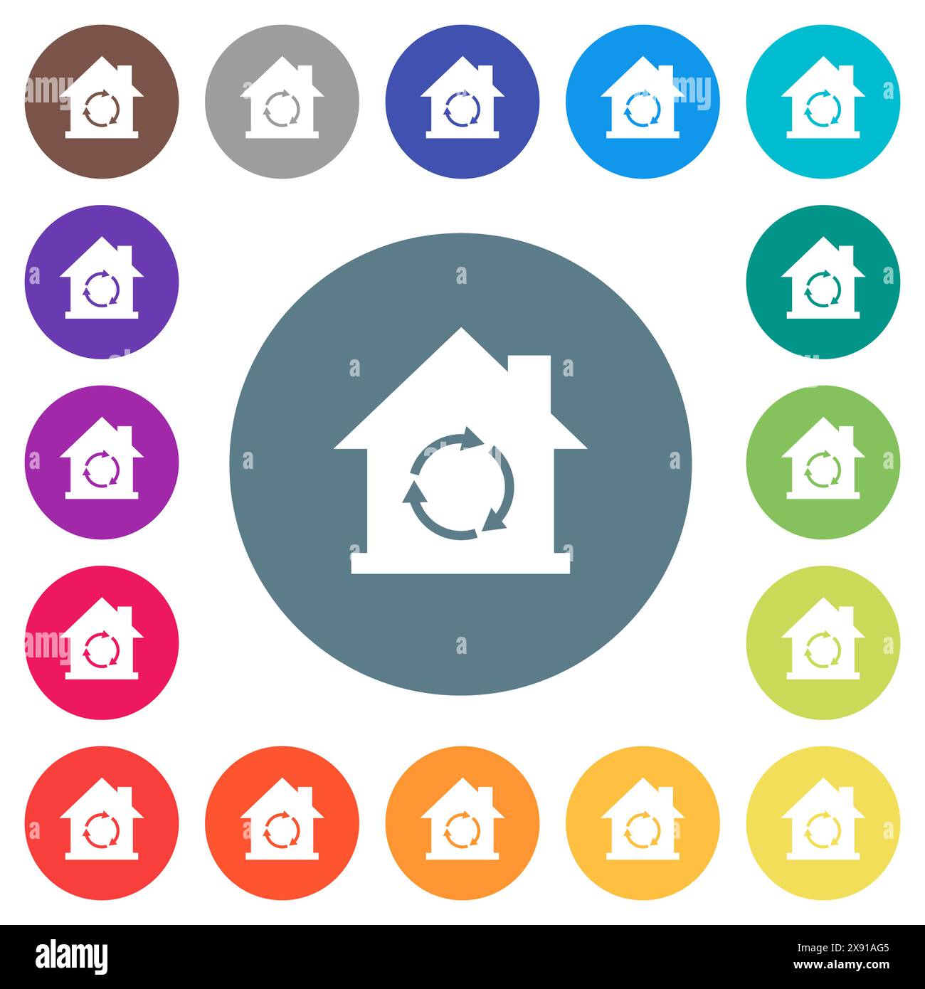 Eco home flat white icons on round color backgrounds. 17 background ...
