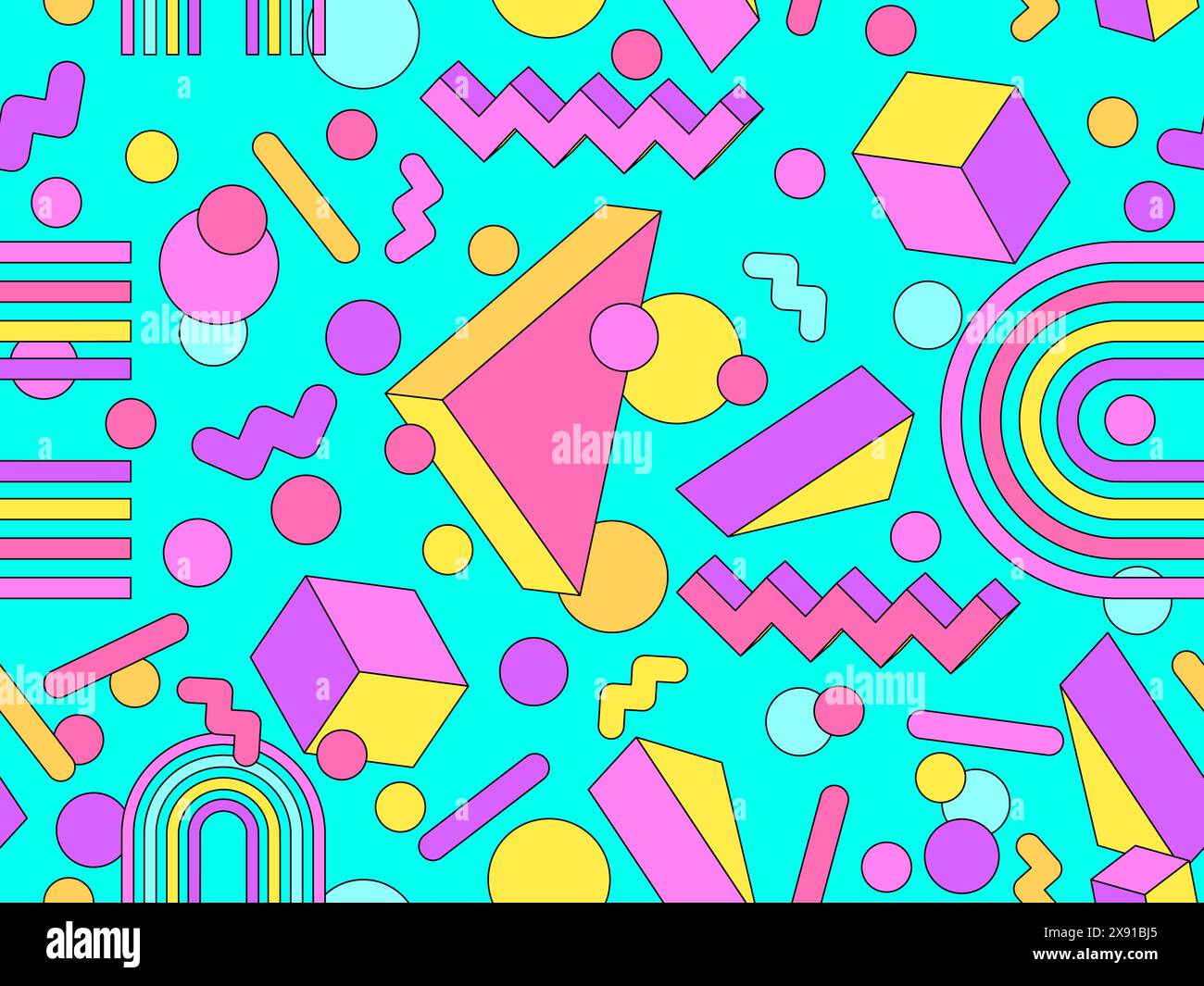 Memphis geometric seamless pattern with 3D shapes in 80s and 90s style ...