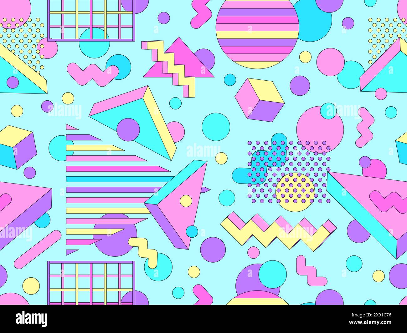Memphis geometric seamless pattern with 3D shapes in 80s and 90s style ...