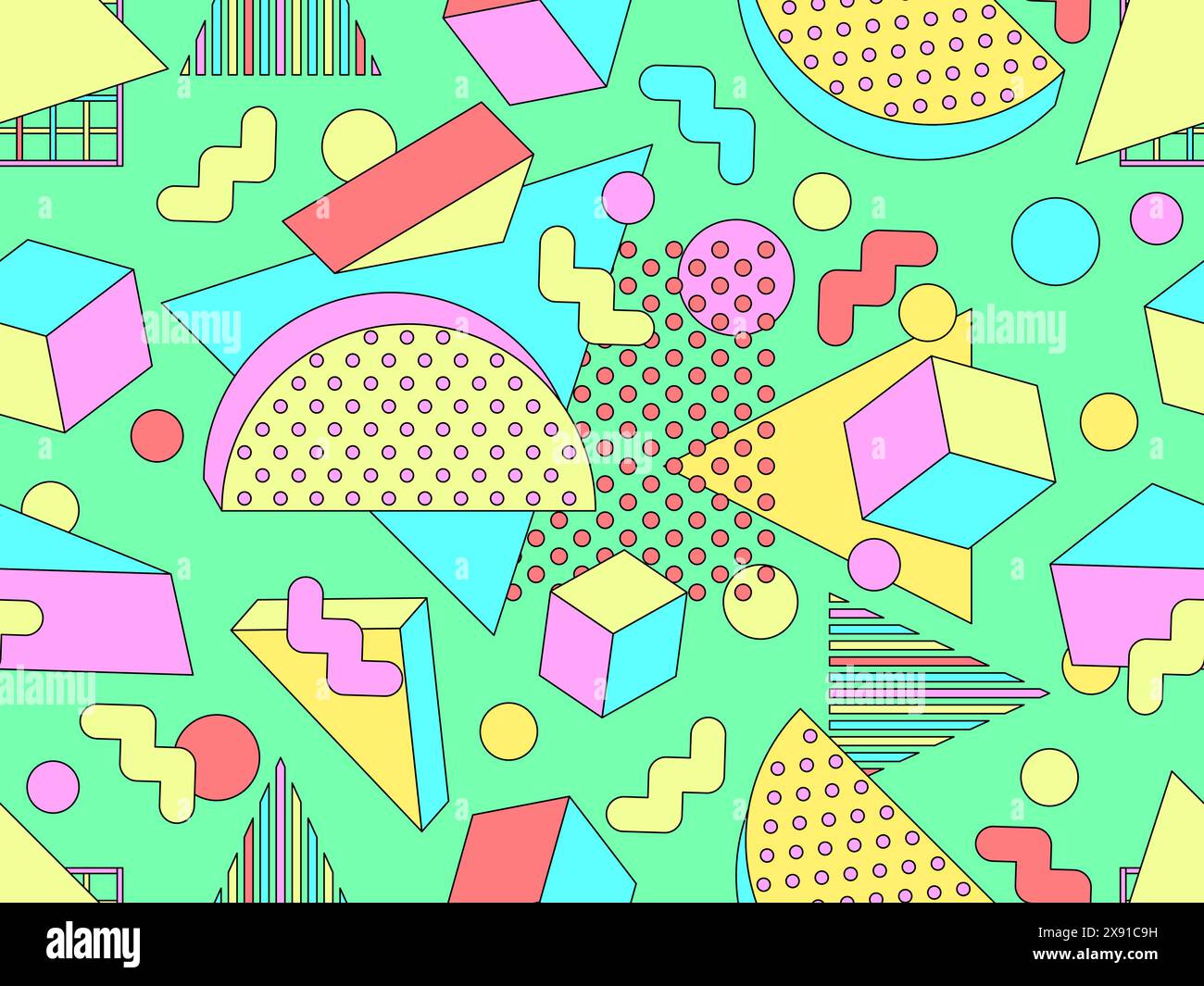 Memphis geometric seamless pattern with 3D shapes in 80s and 90s style ...