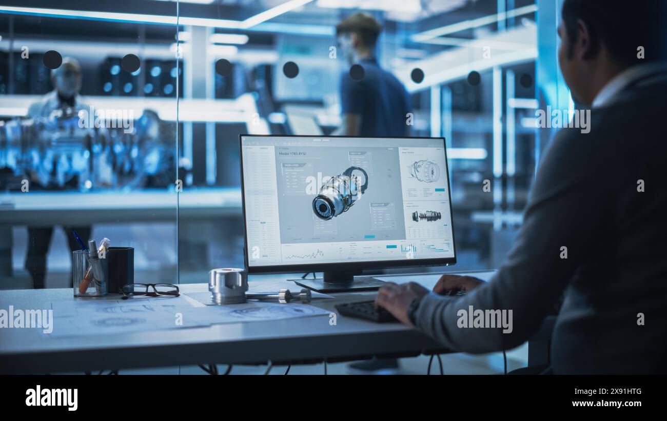 Computer Monitor Display with 3D CAD Software with Prototype Turbine ...
