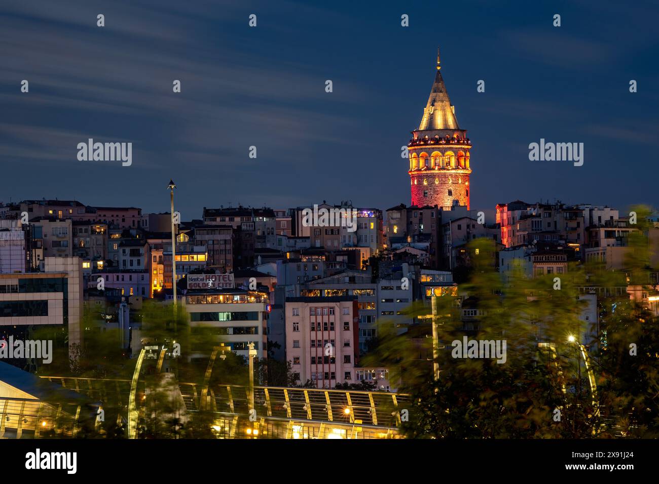 Galata tower at night in Istanbul, Turkey Stock Photo - Alamy