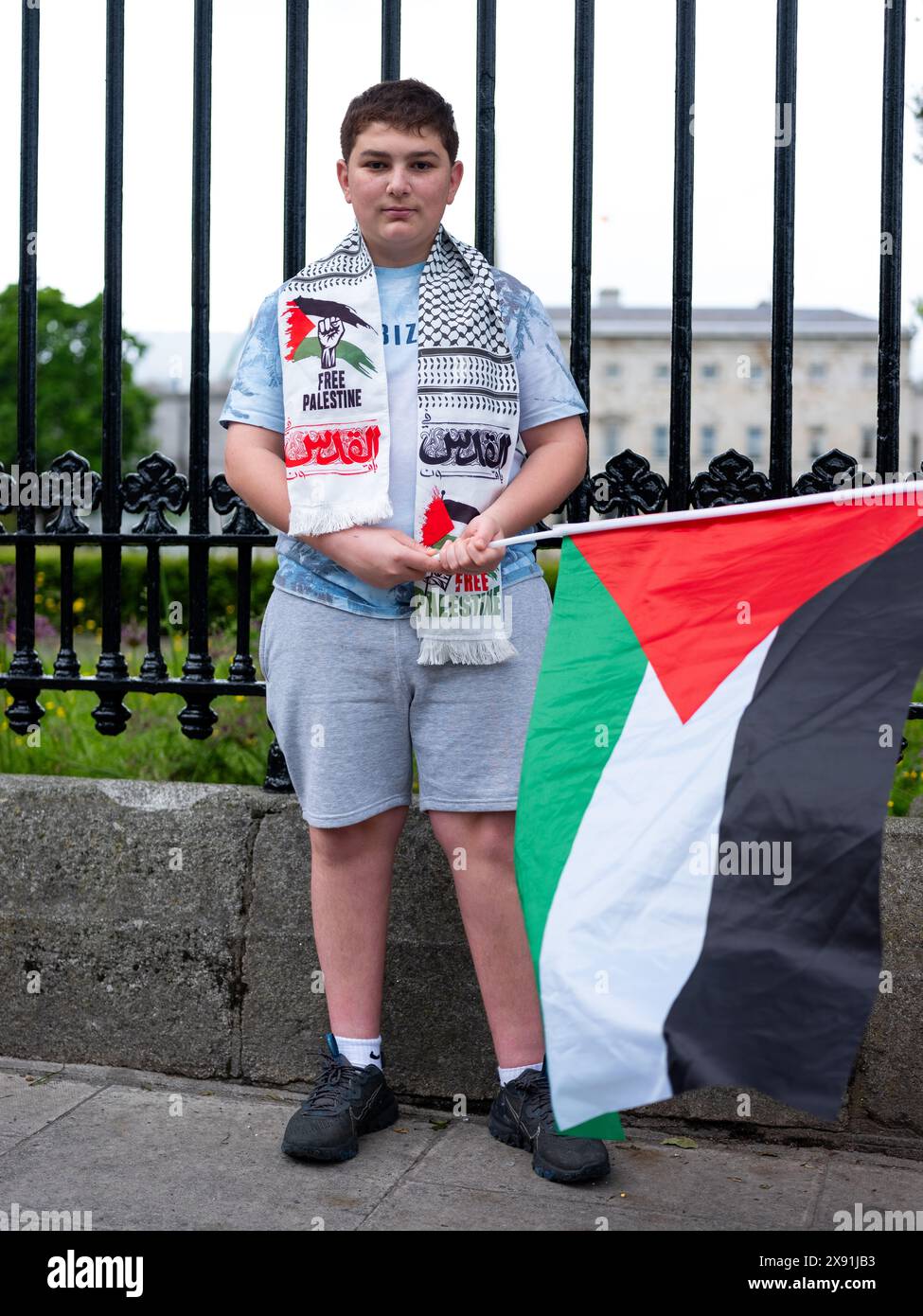 Pro Palestinian protesters outside the Dáil Éireann on Kildare Street in Dublin city, as Ireland officially recognised the Palestinian state. Stock Photo