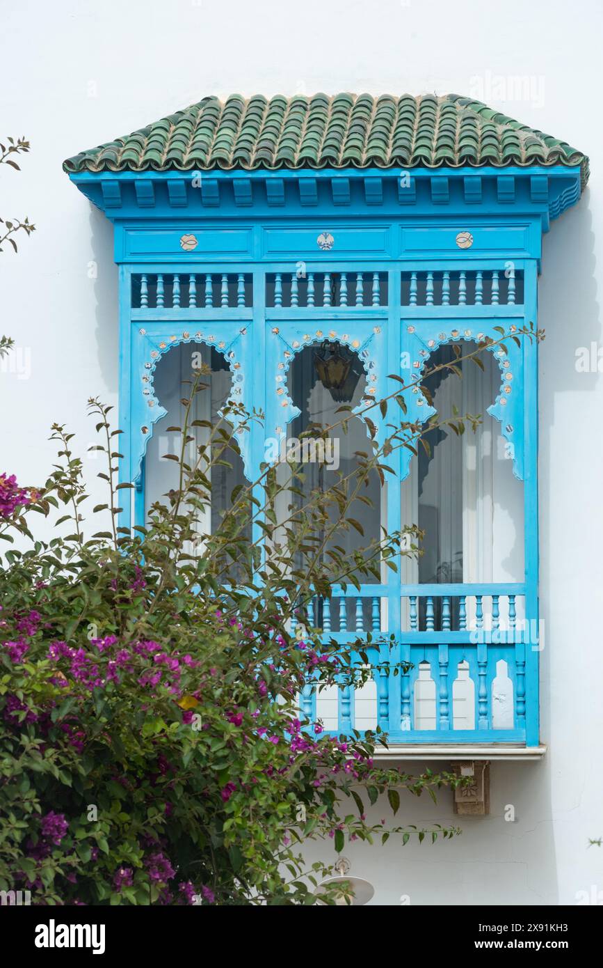 May 17th 2024. Sidi Bou Said, Tunisia. Window design detail of blue and ...