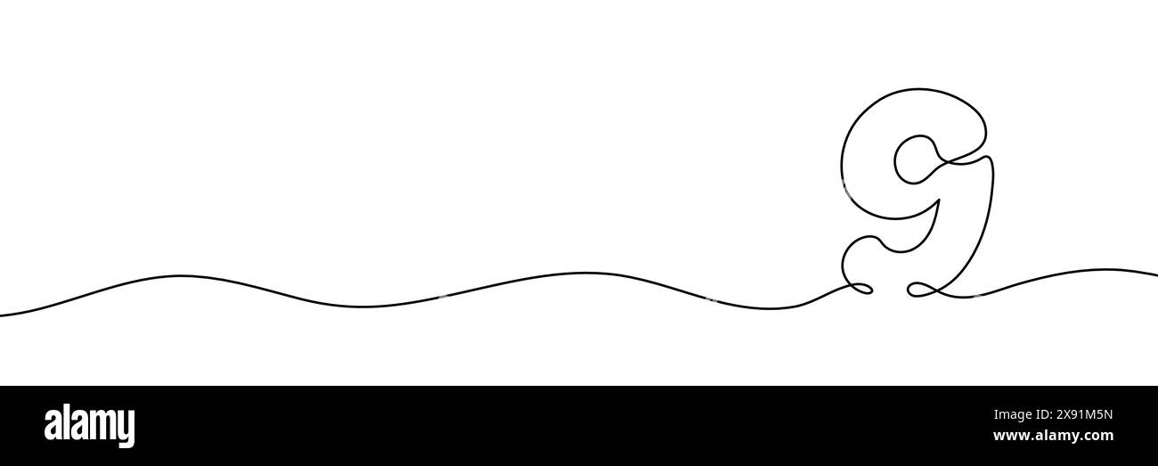 Number 9 is drawn by continuous line drawing. Editable line. Vector ...