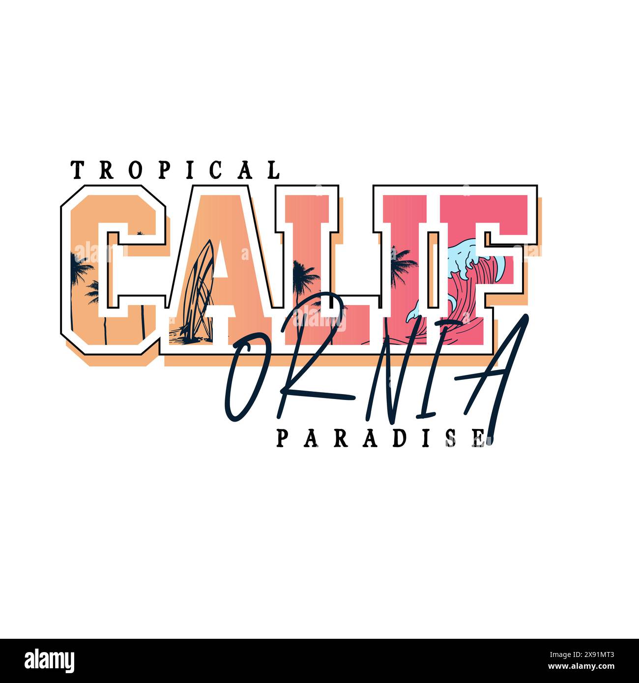 Tropical California Paradise typography summer beach t shirt design
