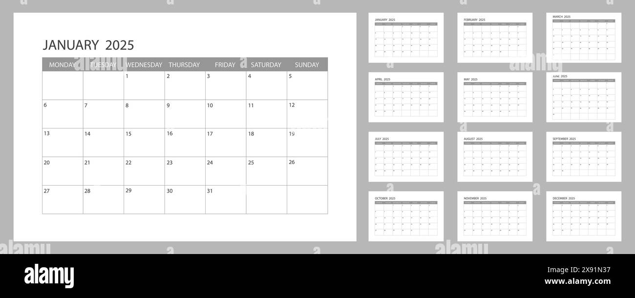 2025 Calendar. The week starts on Monday. Vector Stock Vector Image & Art Alamy