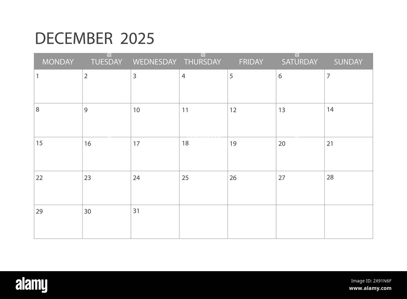 Simple 2025 year calendar week Black and White Stock Photos & Images Alamy