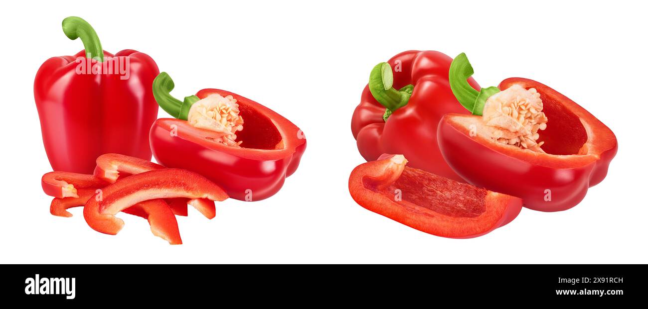 red sweet bell pepper with slices isolated on white background Stock ...
