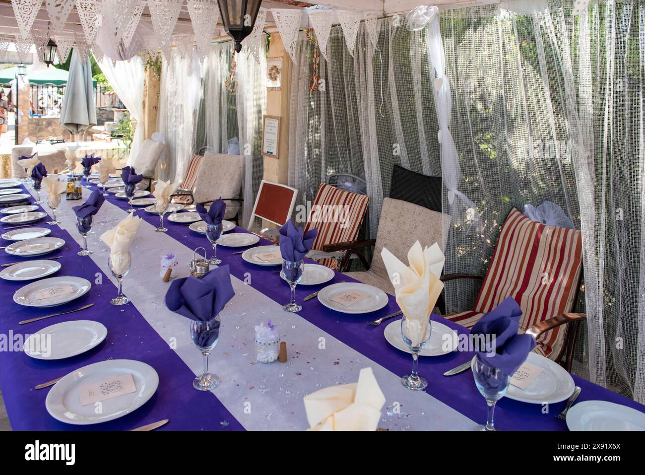 Table set out for a party Stock Photo