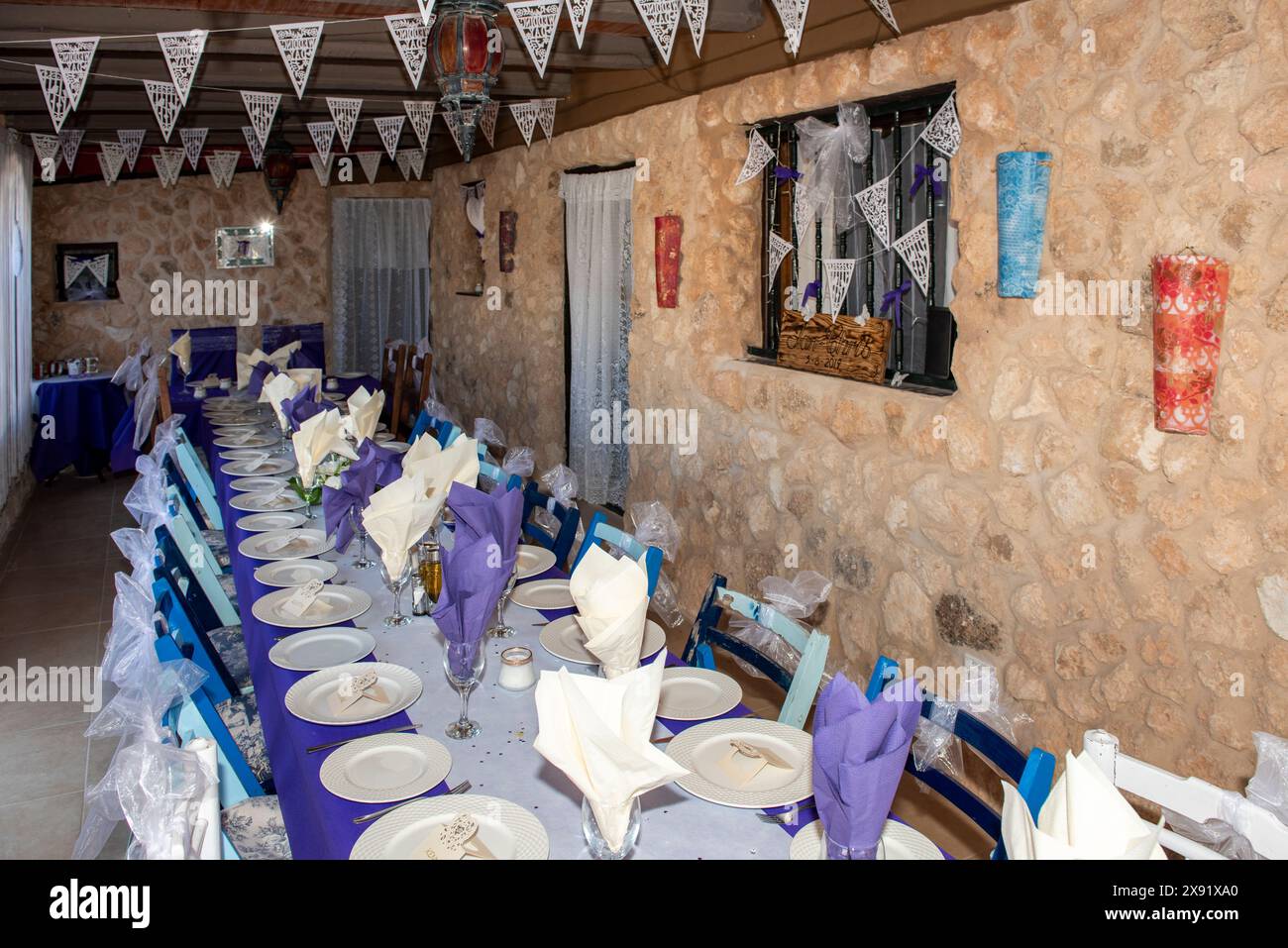 Table set out for a party Stock Photo