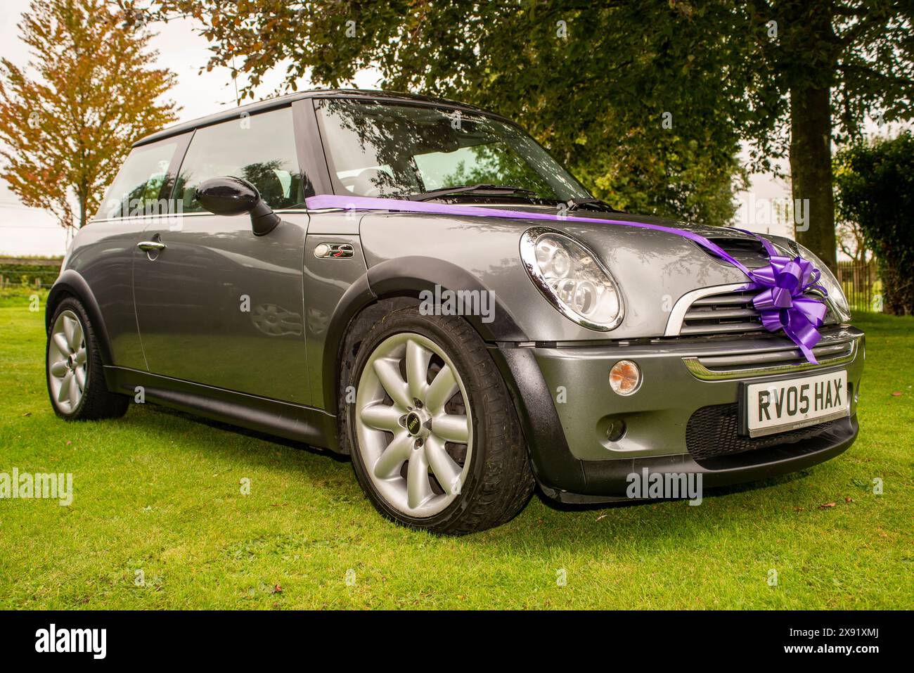 Wedding Car with a ribbon Stock Photo - Alamy