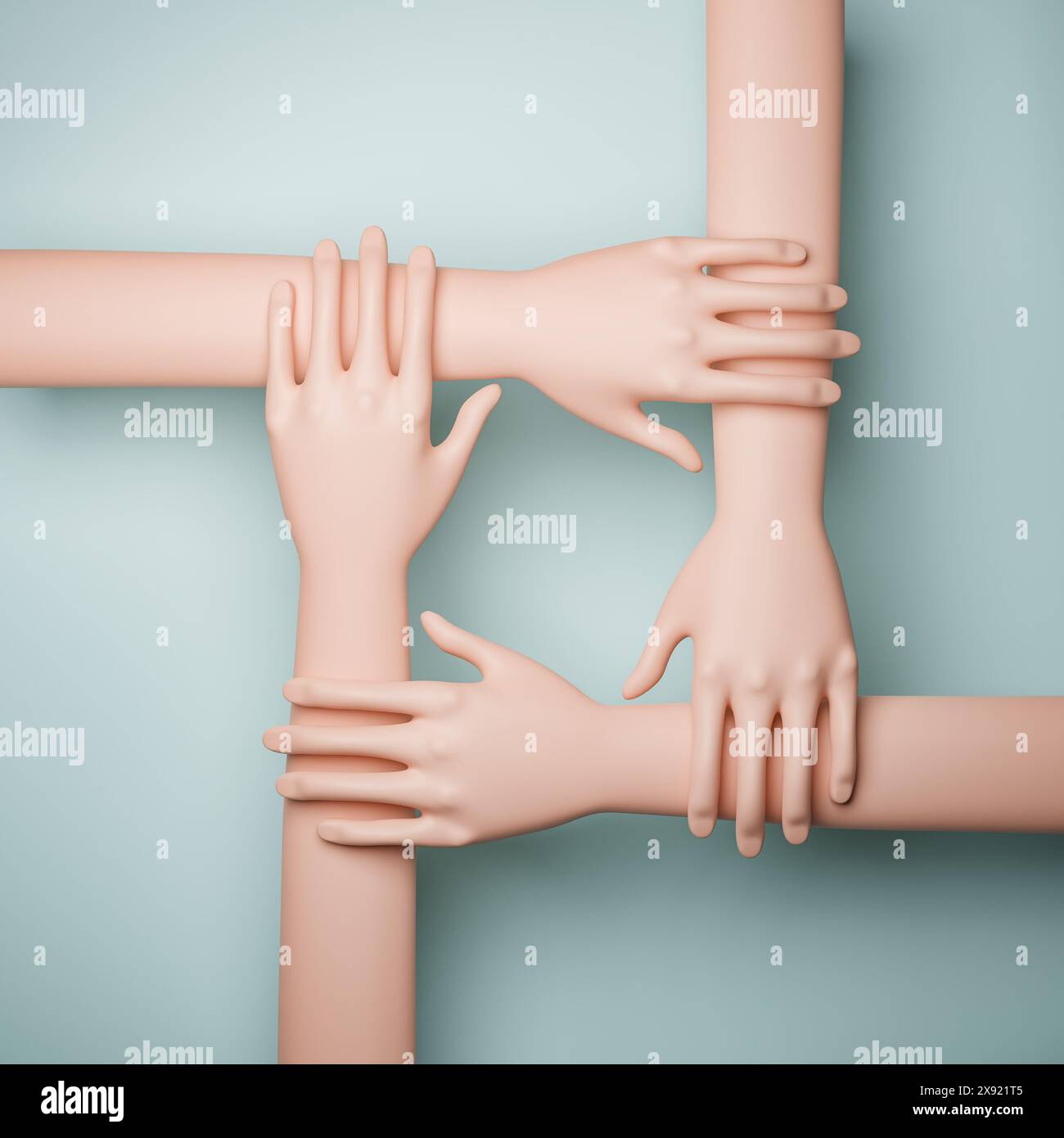Conceptual illustration for teamwork, working together hand in hand. 3d render Stock Photo