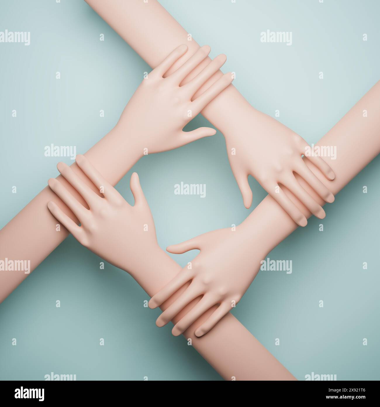 Conceptual illustration for teamwork, working together hand in hand. 3d render Stock Photo
