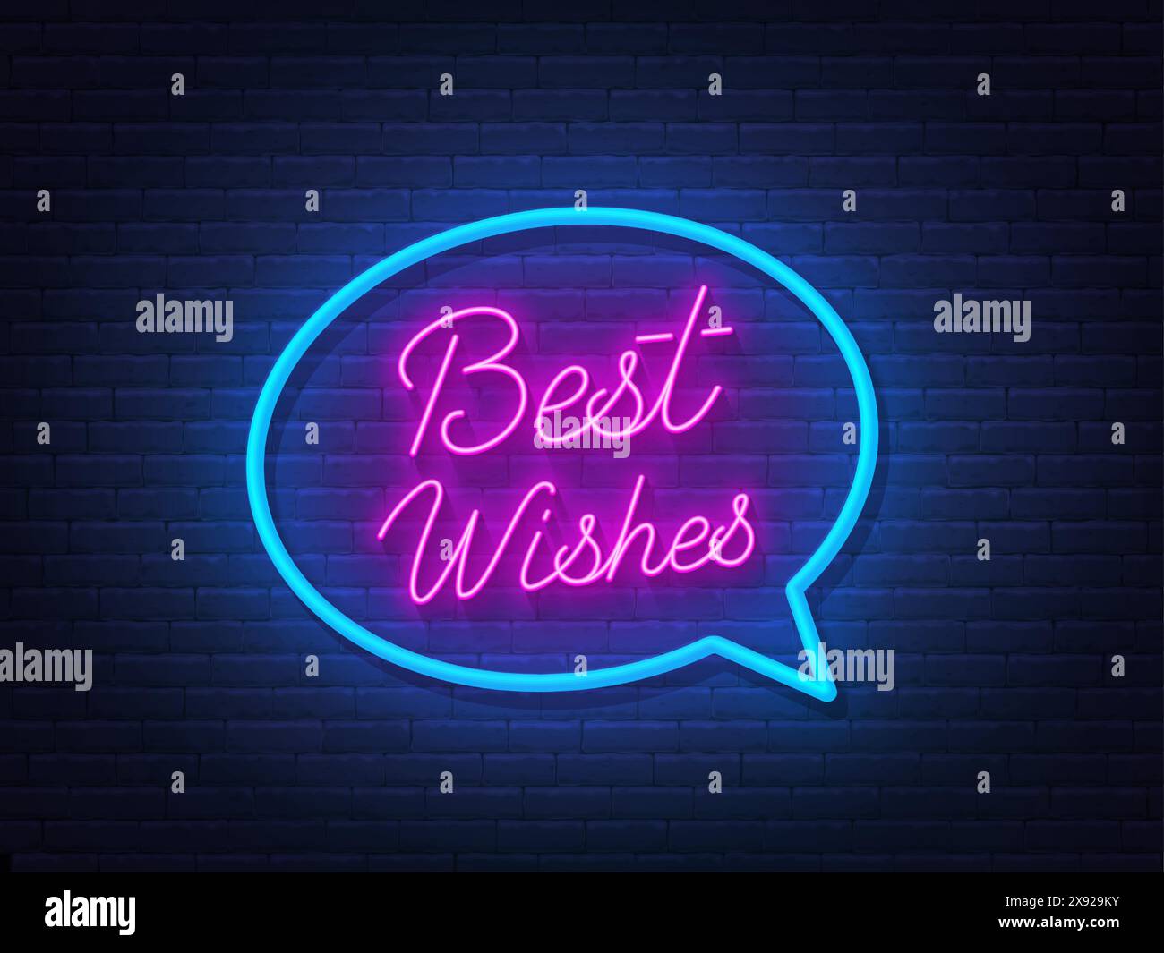Best Wishes Neon Text on brick wall  background. Stock Vector