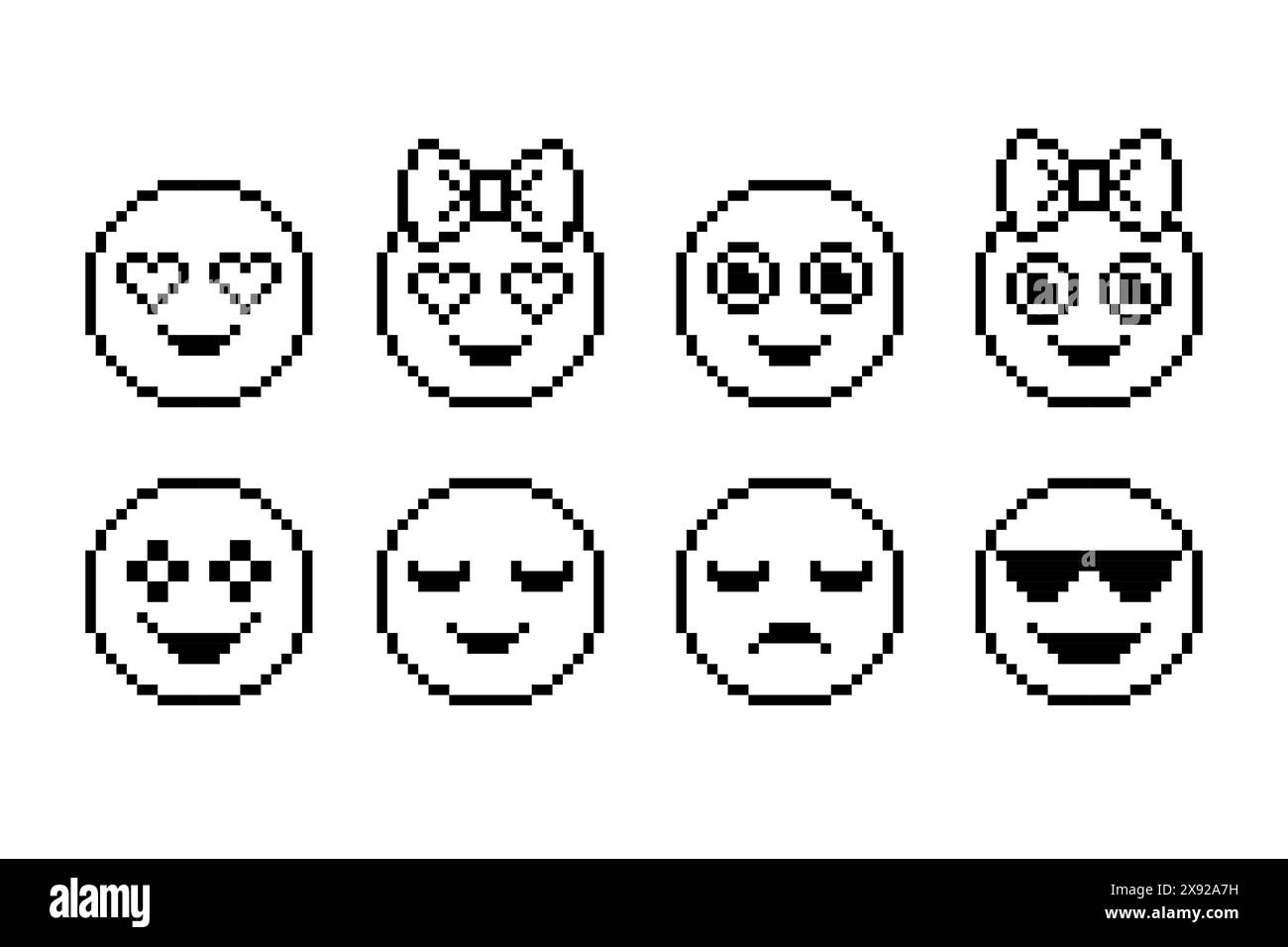 Set of emoticons in pixel art style on white background Stock Vector