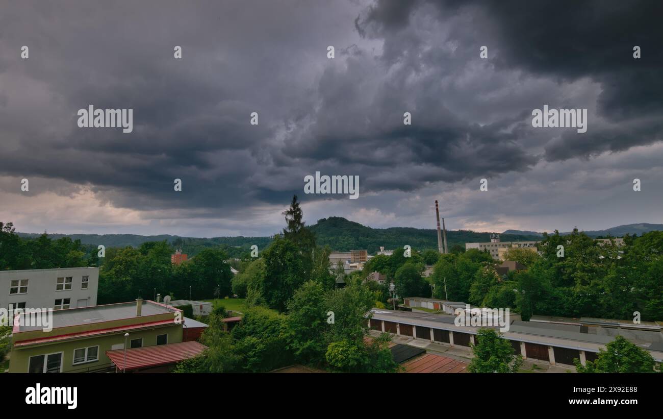 Dramatic sky with dark clouds just before storm. Stock Photo