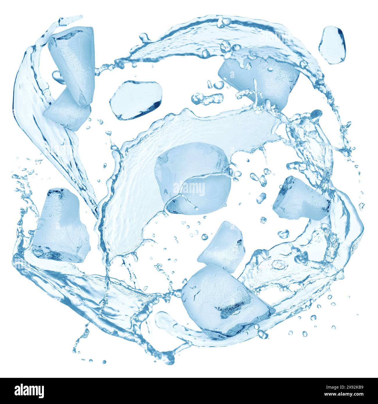 Ice cubes and splashing water in air on white background Stock Photo ...