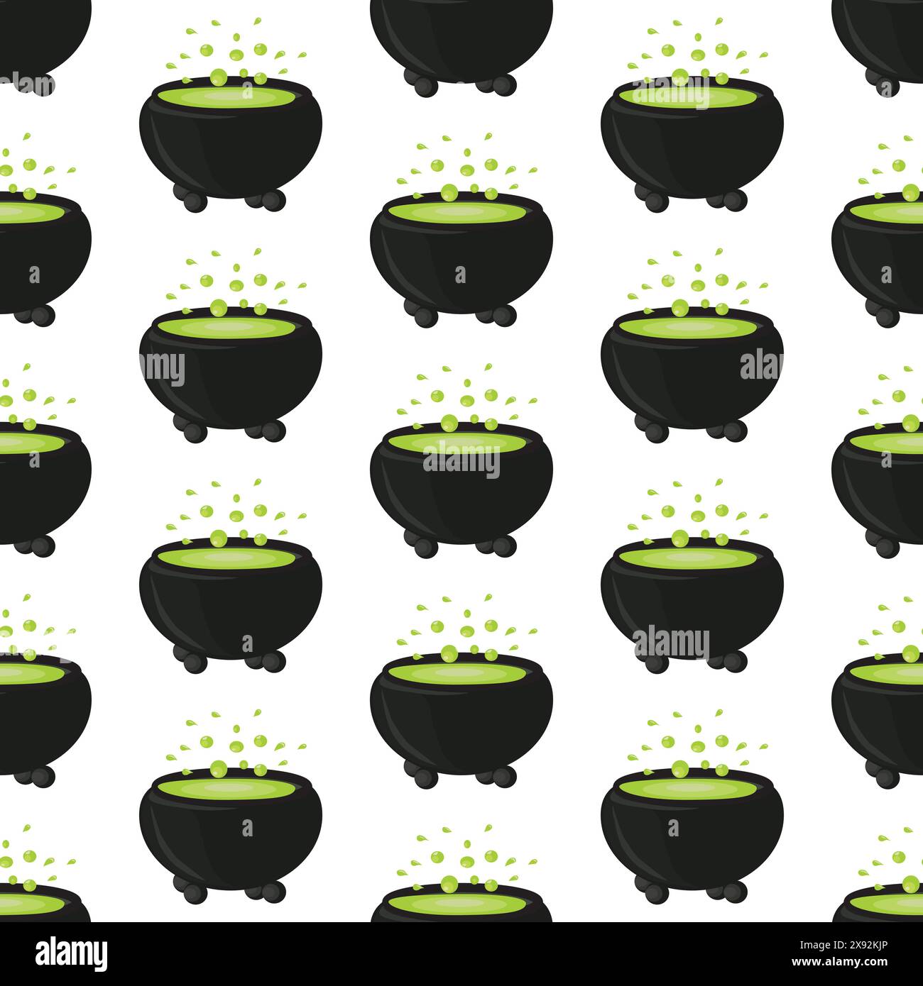 Witchs cauldron with boiling magic potion. Seamless pattern. Vector illustration. Stock Vector