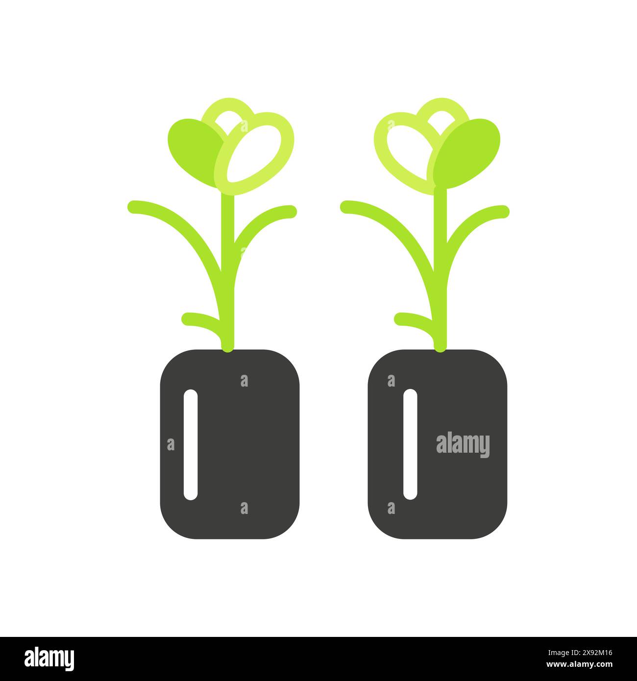 Two pots of flowers for office or home decor, black and green line icon vector illustration Stock Vector