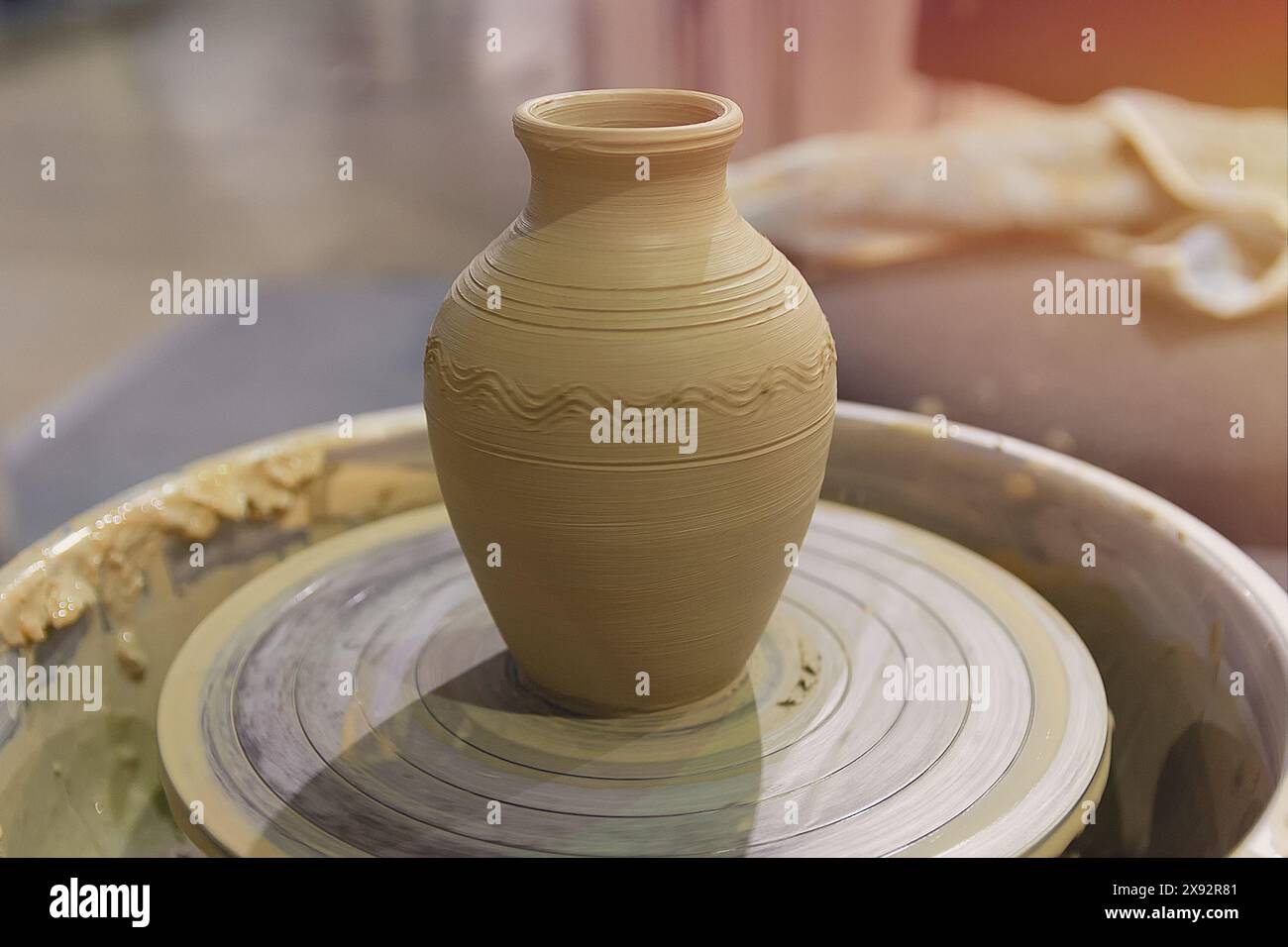 Clay Vase On Potter S Wheel Craft Stock Photo Alamy