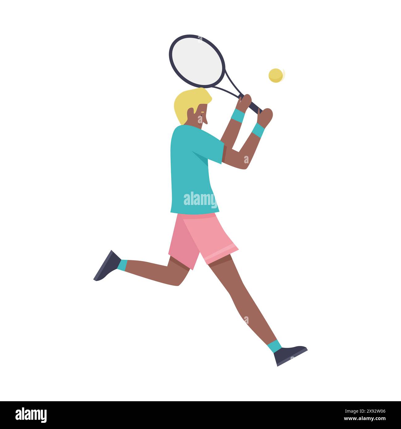 Player running after ball, man holding racket to play tennis vector ...