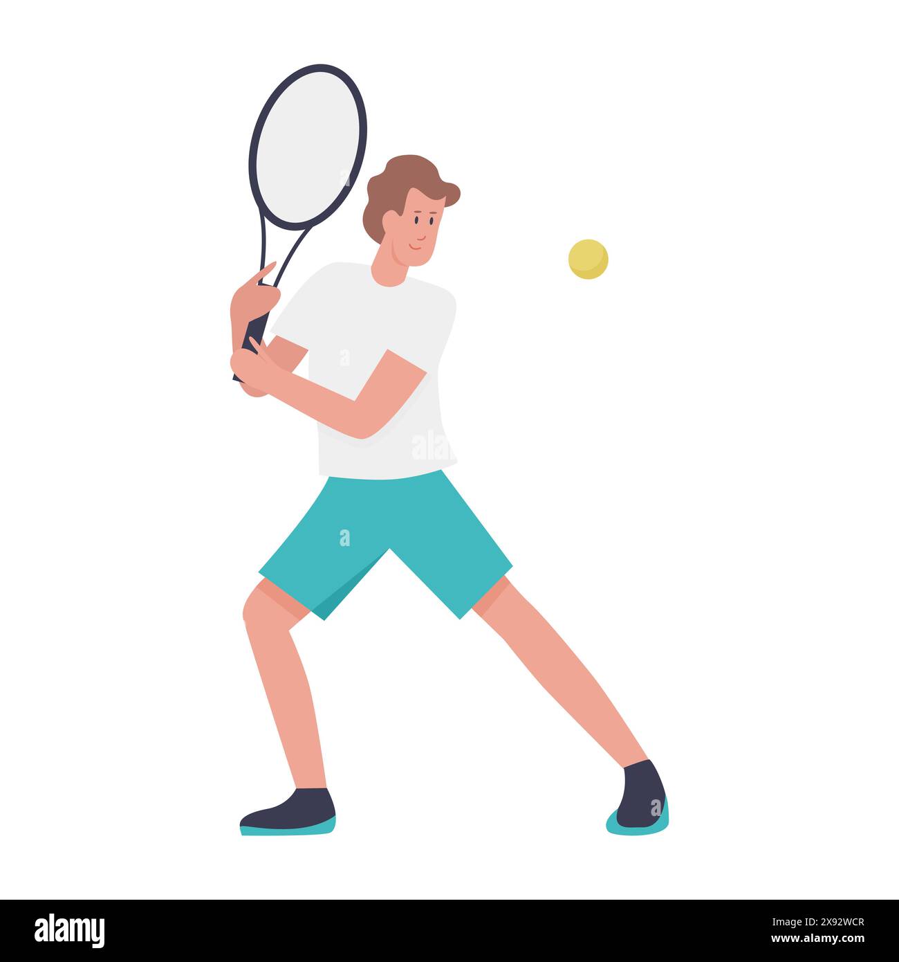 Man playing tennis, male player standing, holding racket to hit ball ...
