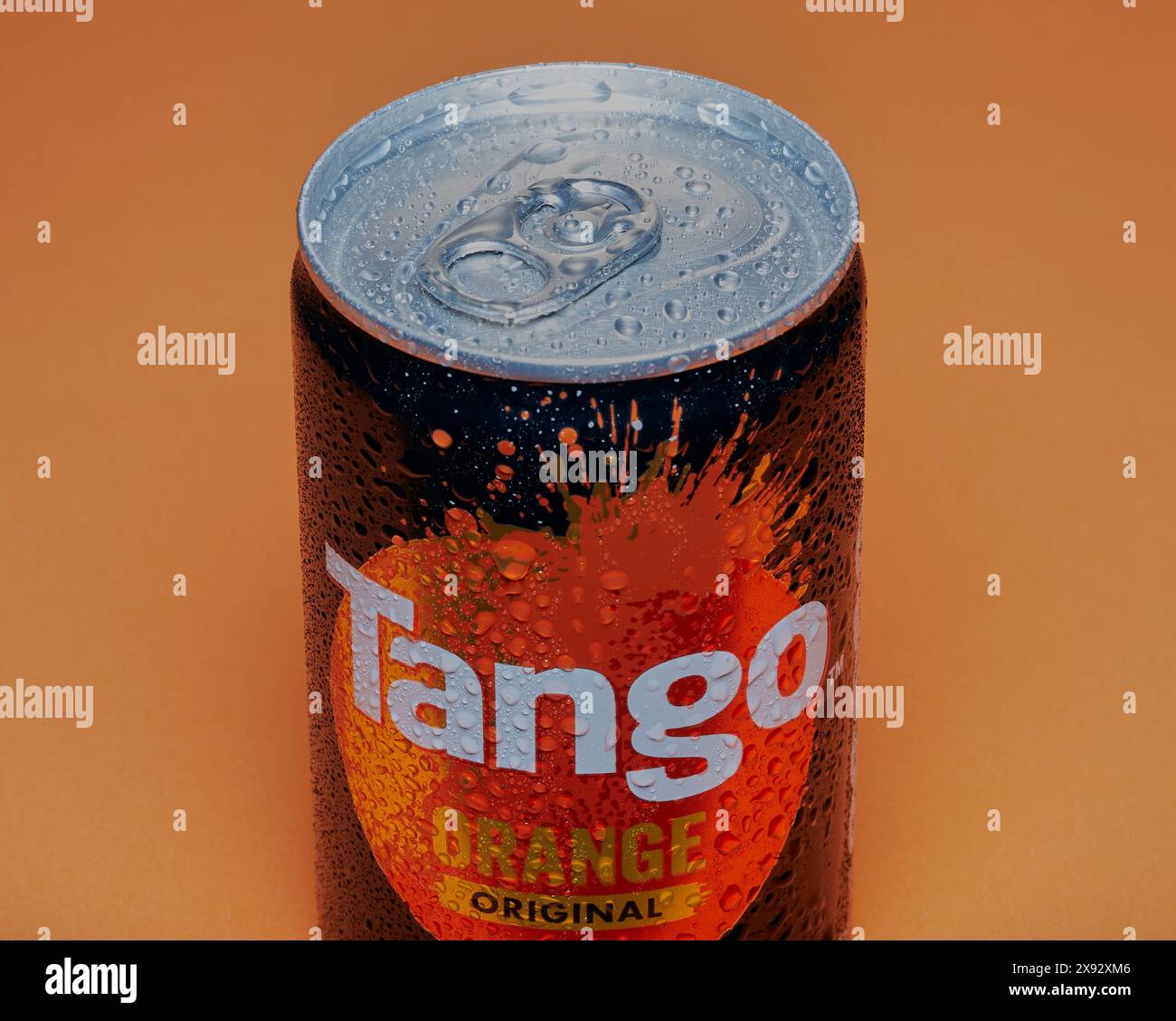 Mansfield,Nottingham,United Kingdom,28th May 2024:Studio product image of a can of Tango Orange Drink. Stock Photo