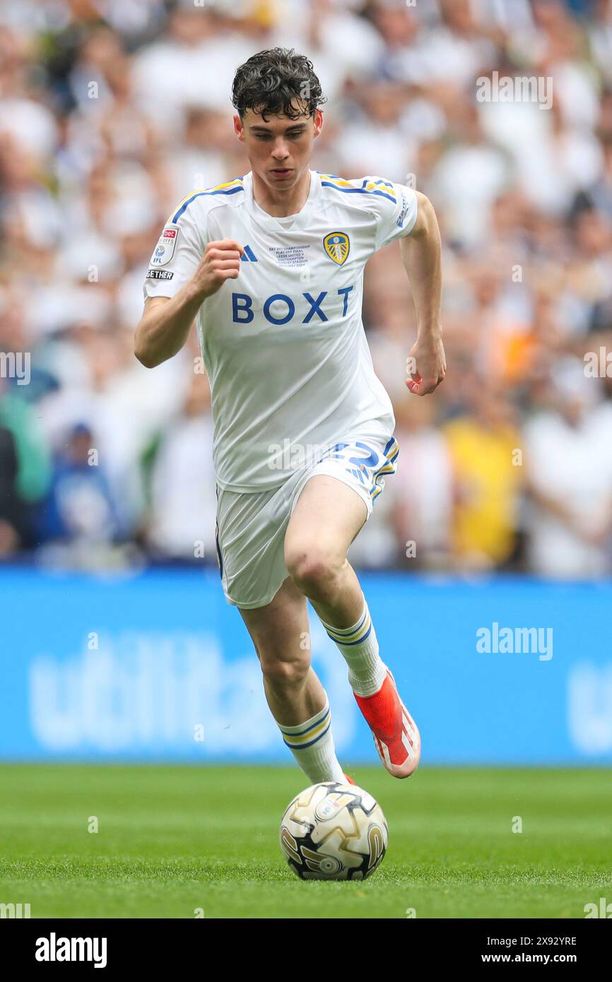 London, UK. 26th May, 2024. Leeds United midfielder Archie Gray (22) in ...