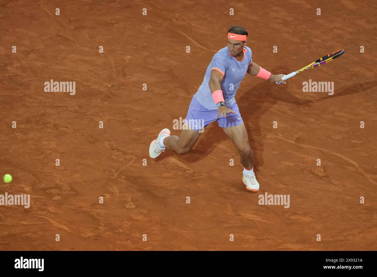 Rafael Nadal of Spain  against Alex de Minaur in the Men's Singles Round of 64 match during Day Five of the Mutua Madrid Open at La Caja Magica on April 27, 2024 in Madrid, Spain. Featuring: Rafael Nadal Where: Madrid, Spain When: 27 Apr 2024 Credit: Oscar Gonzalez/WENN Stock Photo