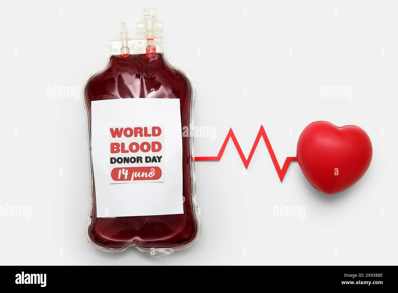 Blood pack for transfusion with text WORLD BLOOD DONOR DAY 14 JUNE and ...